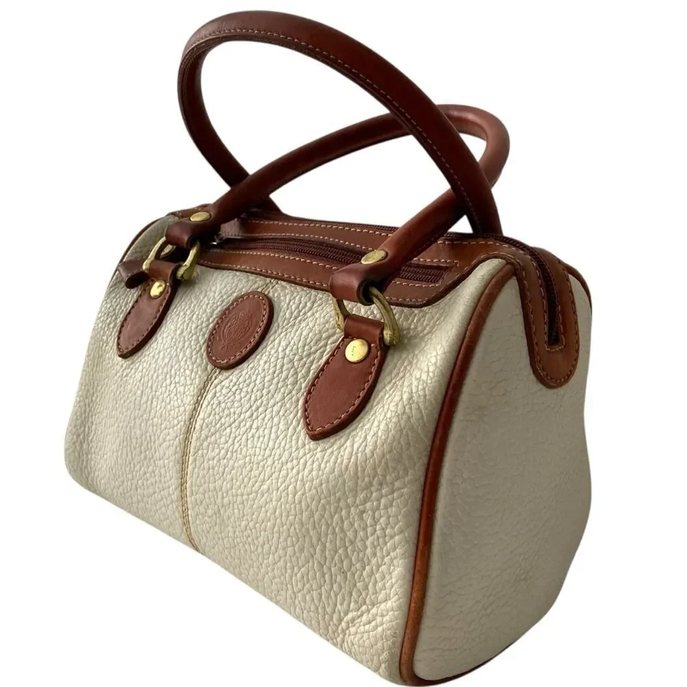 Vintage Liz Claiborne Cream and Brown Leather Satchel Bag